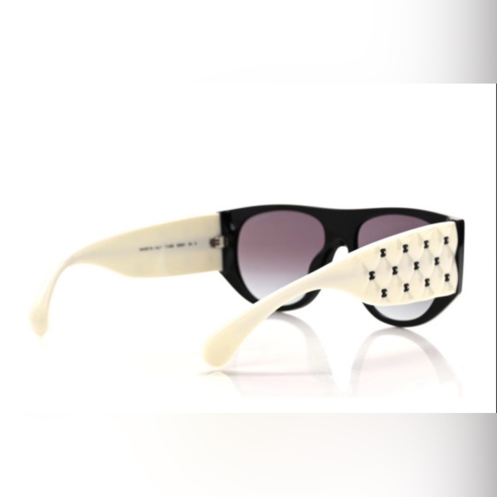 CHANEL Black and Cream Studded Sunglasses Quilted CC Pilot sunglasses - Picture 7 of 9